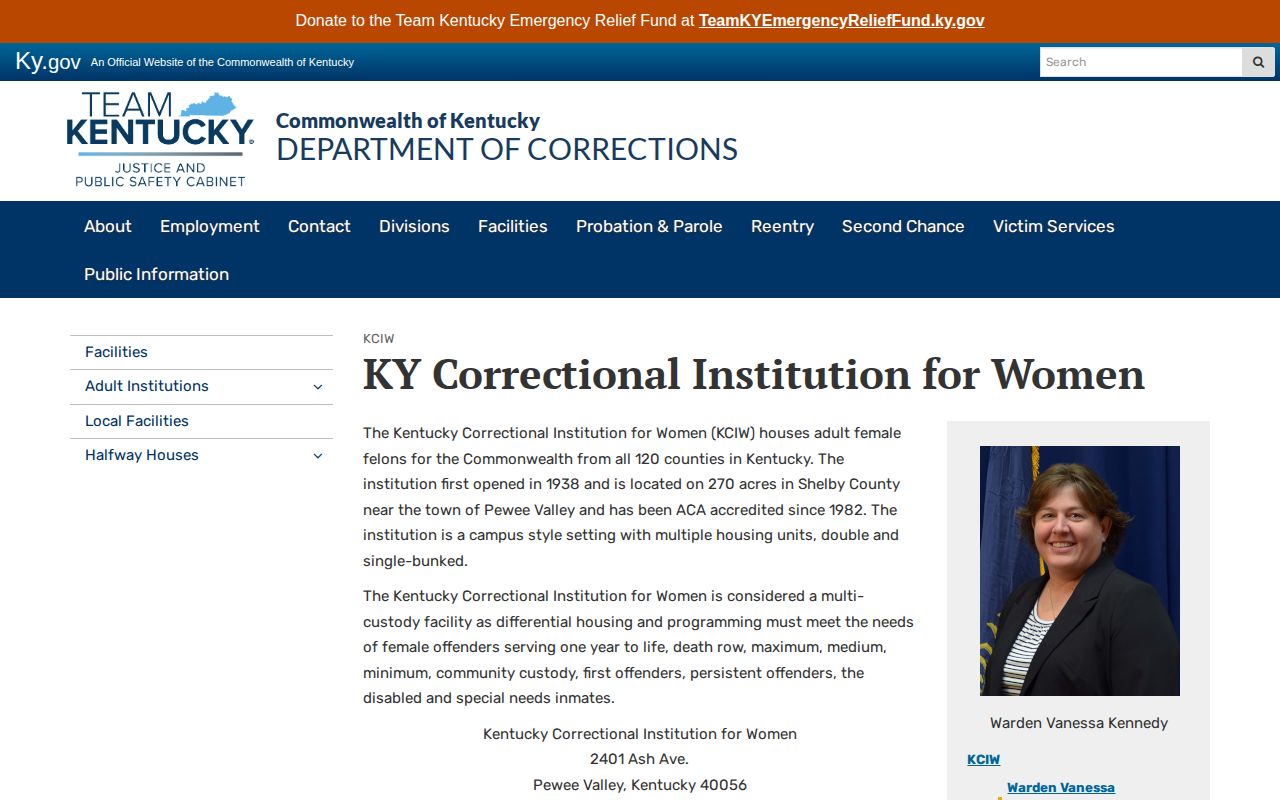 Kentucky Correctional Institution for Women Shelby County release information