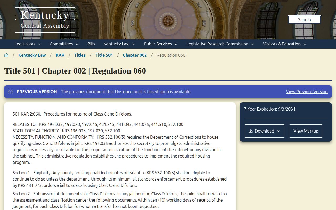 Shelby County release date lookup for county-housed Kentucky state inmate credits